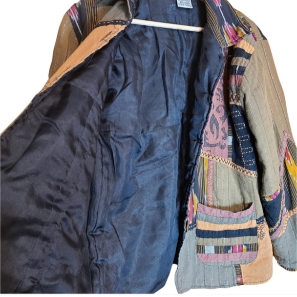 Parsley & Sage brown green long-sleeved Button-down asymmetrical patchwork coat - Picture 6 of 9